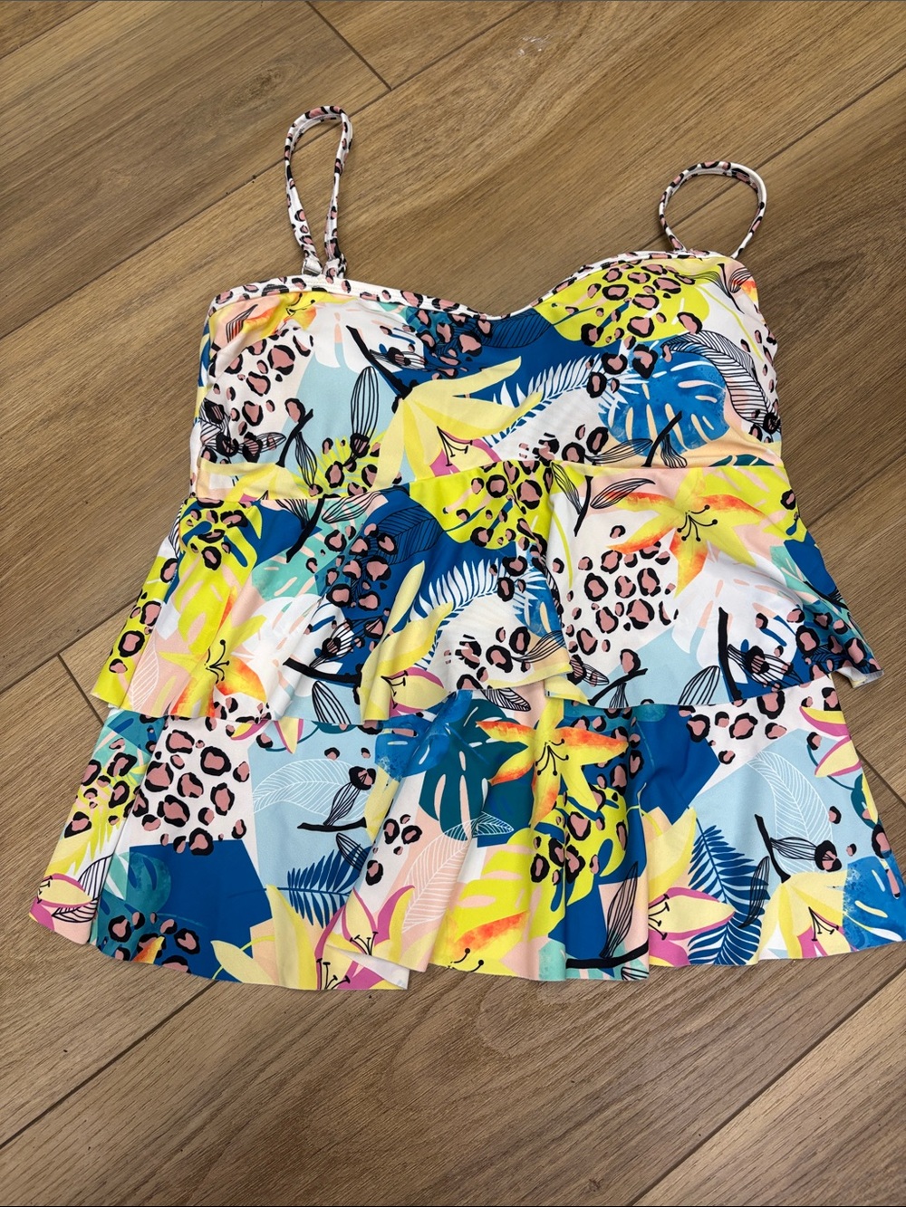 VENUS Size 12 Womens Multicolor Lined Wireless Stretch Pull On Ruffle Tankini